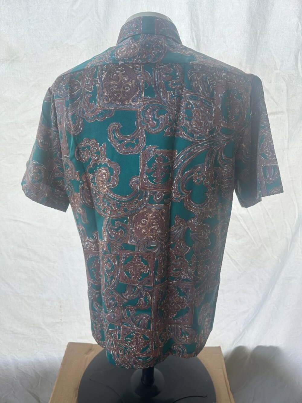 Vintage Tori Richard Men's Green Brown Gray Wave Pattern Hawaiian Shirt Medium - Picture 3 of 5